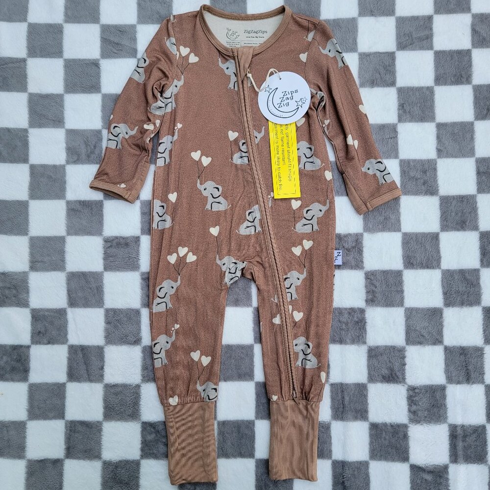 ZigZagZips Bamboo Elephant Print Zip Romper Size 6-12m